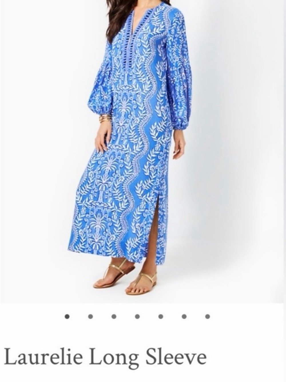 Lilly Pulitzer Blue Printed Long Sleeve Maxi Caftan - Picture 2 of 6
